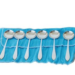 TIFFANY & CO FANEUIL 6 bouillon soup round spoons in sterling silver 925 cm 13.5 inches 5 3/8" silverware cutlery No eng