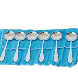 tiffany & co faneuil 6 bouillon soup round spoons in sterling silver 925 cm 13.5 inches 5 3/8" silverware cutlery no eng