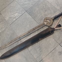 custom handmade damascus steel 38 inches king theoden herugrim sword lord of the ring sword battle ready with leather