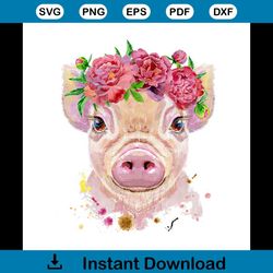 a beautiful pig in a wreath of peonies svg, trending svg, pig svg, beautyful pig svg, pig gift svg, pig lovers svg, anim