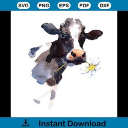 watercolor cow with a daisy flower in its mouth svg, trending svg, cow svg, watercolor cow svg, daisy svg, flower svg, c