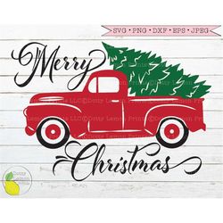 merry christmas truck svg, red truck farmhouse christmas tree svg  holiday decoration svg files for cricut downloads sil