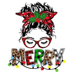 messy bun plaid christmas mistletoe fairy lights png
