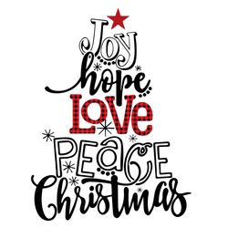 joy hope love peace buffalo plaid christmas tree svg