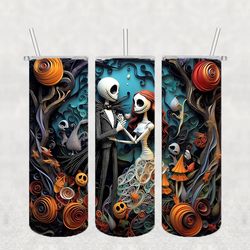 jack and sally skellington 20 oz tumbler png instant download, halloween tumbler png, designs sublimation, png file