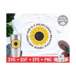 sunflower svg - sunflower quote svg - she is a wildflower - dxf - eps - png - svg quote - silhouette - cricut - cut file