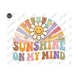 sunshine on my mind png sublimation, retro vacation shirt png, groovy summer design, beach motivational svg, positive su