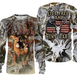 deer hunting us american flag snow camo live free and hunt hard 3d all over print shirts, hoodie -gift ideas for hunters