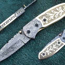8" superior hand forged damascus blade fancy folding knife , folding blade knife