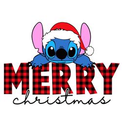 merry xmas buffalo disney stitch santa hat svg