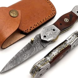 9" hand forged pocket folding knife handmade damascus steel hunting knife