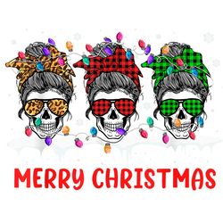 merry xmas skeleton messy bun plaid light png