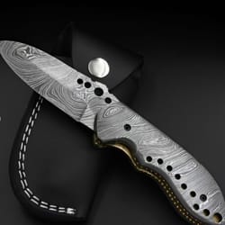 superb custom made folding knife , hand made damascus steel pocket knife