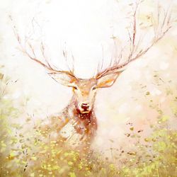 deer painting "woodland deer" original oil painting on canvas, modern animal original art by "walperion paintings"