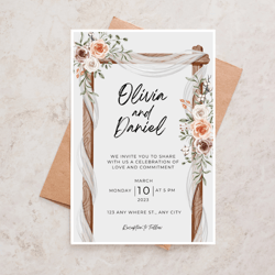 wildflower wedding invitation template, boho wedding invitation suite, printable wedding invitations, wedding invite