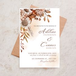 wildflower wedding invitation template, boho wedding invitation suite, printable wedding invitations, wedding invite