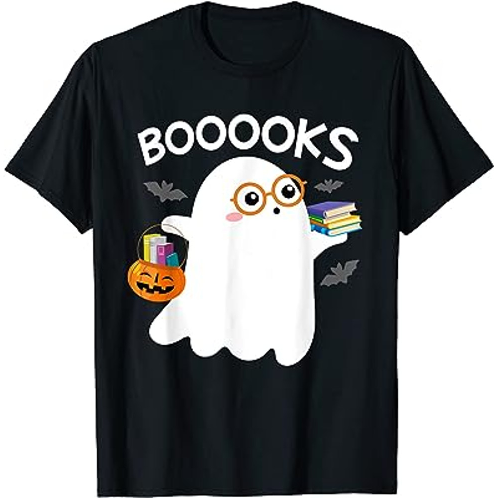 Booooks Cute Ghost Reading Library Books Halloween T-Shirt.jpg