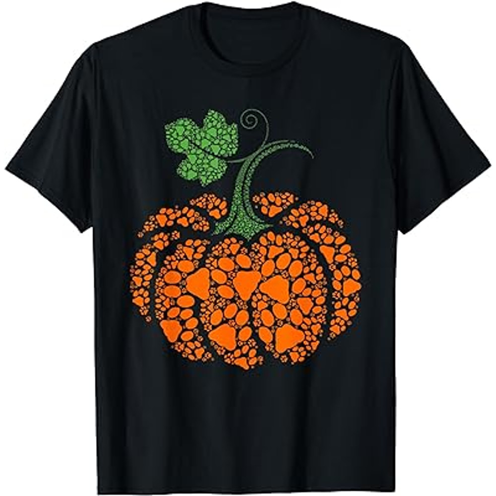 Pumpkin Paw Print Funny Halloween Paw Dog Cat Lover T-Shirt.jpg