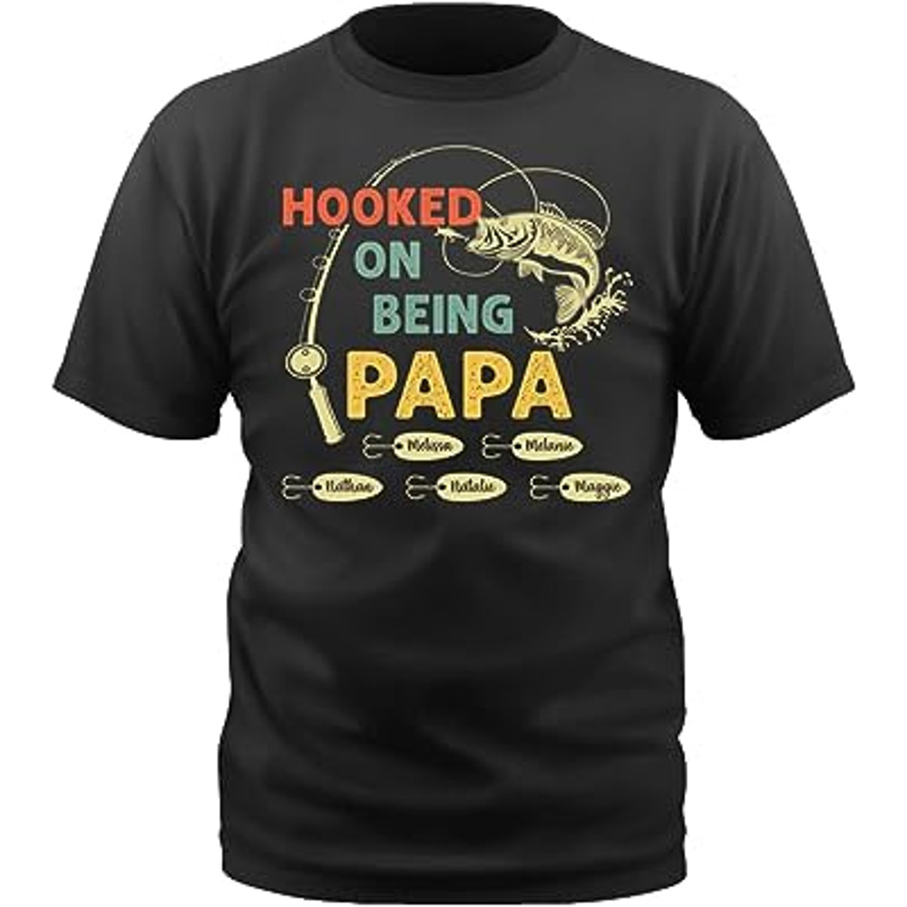 Grandpa T Shirt, Hooked On Being Abuelo Grandkids Custom Name.jpg