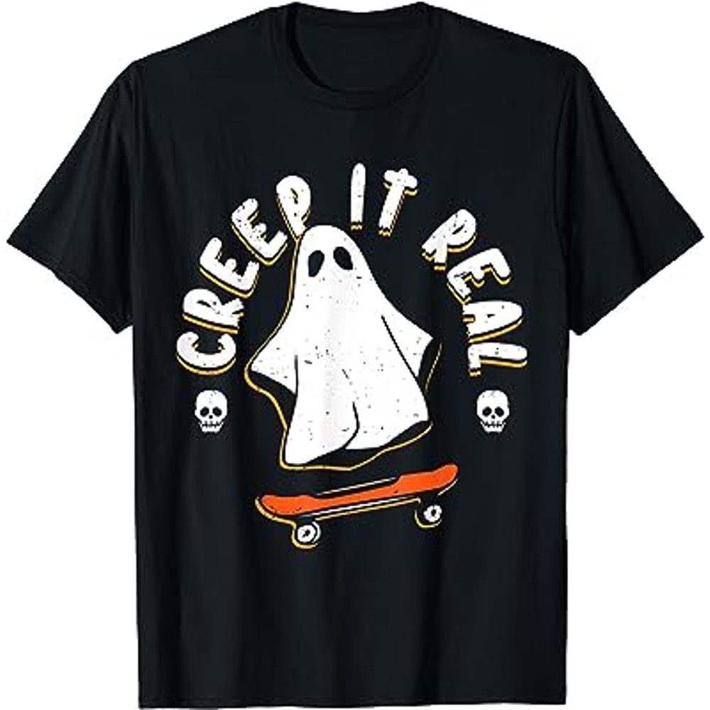 Creep It Real Ghost Floating Skateboard Halloween Retro T-Shirt.jpg