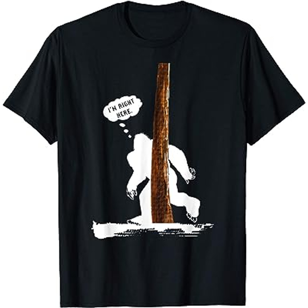Funny Bigfoot Hiding Behind Tree for Sasquatch Believer T-Shirt.jpg