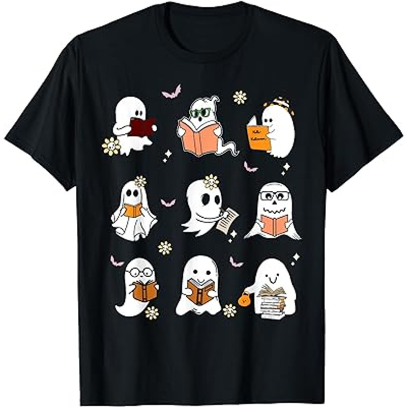 Ghosts Reading Books Teacher Halloween Librarian Boooks T-Shirt.jpg