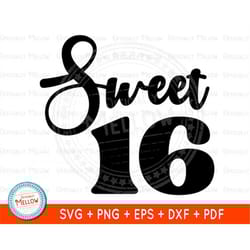 sweet 16 svg, sweet sixteen svg, 16th birthday svg, birthday girl svg, sweet 16 png, 16th birthday svg, sweet 16 decorat