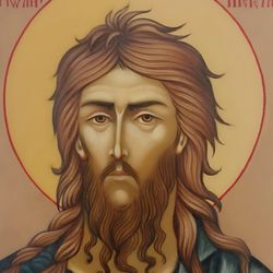 Icon of St John the Baptist. Handpainted icon. Orthodox icon painted egg tempera on wood.
