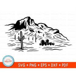 desert scene svg, desert landscape, western svg, mountain svg, southwest svg, desert clip art, cricut and silhouette svg