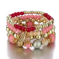 Ensemble de bracelets en perles de verre pour femmes, bijoux de fete feminins, breloque en cuir chevelu, bracelet elasti