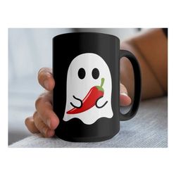 ghost pepper 15 oz. mug, spicy gift for hot sauce lover, halloween coffee lover, fireplace hot beverage, fall season, qu