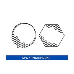 honey bee frame svg, hexagon frame cut file, honey bee svg vector file, bee frame border, hexagon monogram clip art