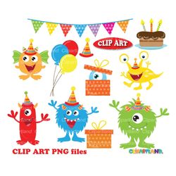 instant download. cute birthday monsters clip art. cmb_2. personal and commercial use.