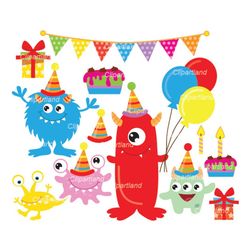 instant download.  cute birthday monsters clip art. cm_35. personal and commercial use.