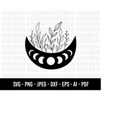 cod83-moon svg/flowers moon svg clipart/boho  svg/celestial eye svg/crescent moon svg, celestial night moon clipart comm