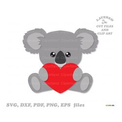 instant download. cute sitting valentine  koala bear svg cut file and clip art. personal and commercial use. k_3.