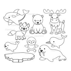 instant download.  arctic animals clip art. caa_3_bw. personal and commercial use.