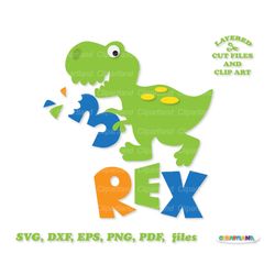 instant download. dino birthday three rex svg cut files and clip art. personal and commercial use. dbrt_6.