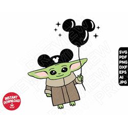 Baby Yoda SVG mouse balloon png clipart , cut file layered by color
