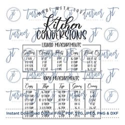 farmhouse kitchen conversion chart svg cut file (kitchen, cooking, measurements, baking, farmhouse kitchen, liquid, dry