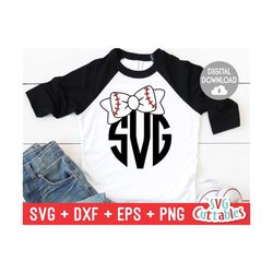 baseball bow svg - softball bow - svg - eps - dxf - png - baseball monogram frame cut file - silhouette - cricut - digit