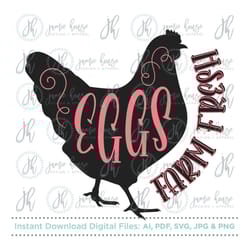 farm fresh eggs svg cut file (farmhouse, country style, antique farmhouse, vintage farmhouse, chicken, rooster)