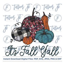 it's fall y'all patterned sublimation file (autumn, thanksgiving, hand drawn, pumpkins, gourds, cheetah print, leopard p