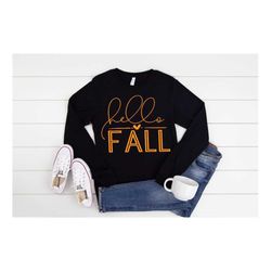 hello fall long sleeve, hello fall shirt, fall shirts, welcome fall shirt, hello fall tee, hello pumpkin shirt, spooky t