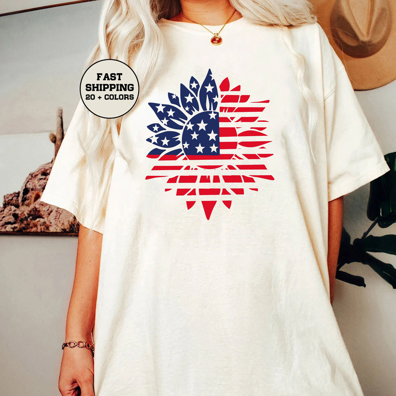 America Patriotic Sunflower Shirt, America Womens Shirt, 4th of July Shirt, Independence Day tshirt, Independence Day Girl, America Girl Tee - 1.jpg