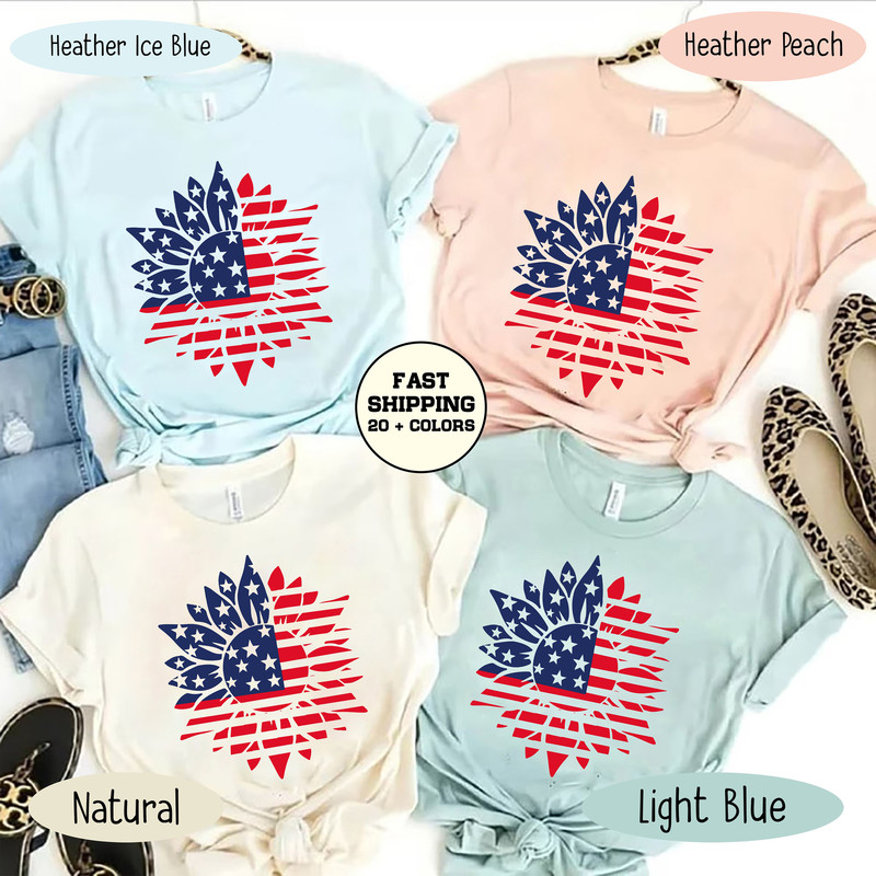 America Patriotic Sunflower Shirt, America Womens Shirt, 4th of July Shirt, Independence Day tshirt, Independence Day Girl, America Girl Tee - 2.jpg