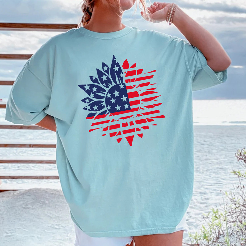 America Patriotic Sunflower Shirt, America Womens Shirt, 4th of July Shirt, Independence Day tshirt, Independence Day Girl, America Girl Tee - 3.jpg