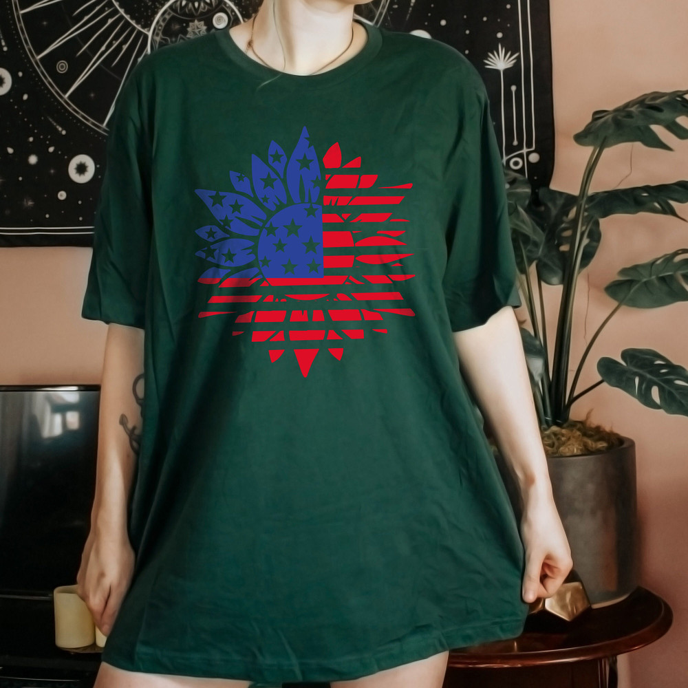 America Patriotic Sunflower Shirt, America Womens Shirt, 4th of July Shirt, Independence Day tshirt, Independence Day Girl, America Girl Tee - 4.jpg