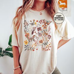 Boho Wildflowers Comfort Colors Shirt, Retro Butterflies Shirt, Botanical Shirt, Garden Lover Shirt, Moth Butterfly T Sh