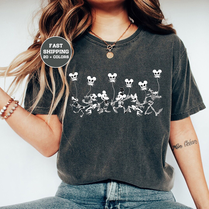Disney Skeleton Halloween Comfort Colors Shirt, Mickey Jack Skellington Shirt, Mickey and Friends Balloon Shirt, Hallooween Family Shirts - 1.jpg